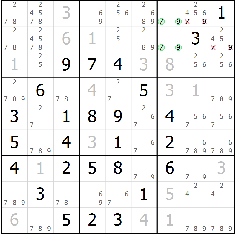 Position des candidats pour la solution de la Gr 4 page 7 du magazine de sudoku Maestro n° 086