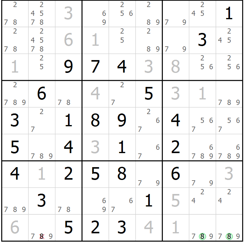Position des candidats pour la solution de la Gr 4 page 7 du magazine de sudoku Maestro n° 086