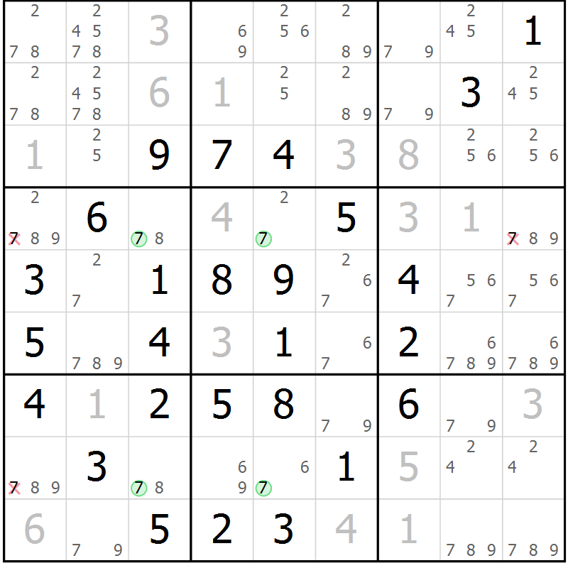 Position des candidats pour la solution de la Gr 4 page 7 du magazine de sudoku Maestro n° 086