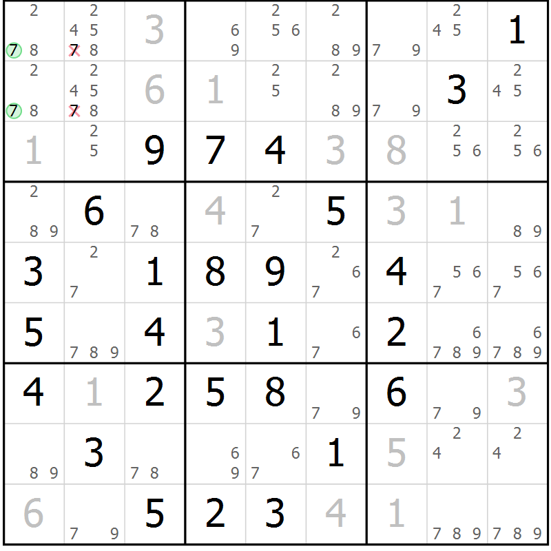 Position des candidats pour la solution de la Gr 4 page 7 du magazine de sudoku Maestro n° 086
