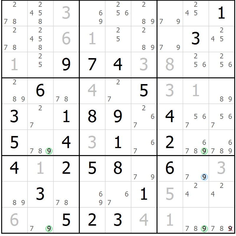 Position des candidats pour la solution de la Gr 4 page 7 du magazine de sudoku Maestro n° 086