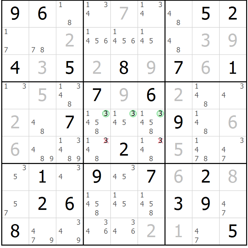 Position des candidats pour la solution de la Gr 40 page 43 du magazine de sudoku Maestro n° 086