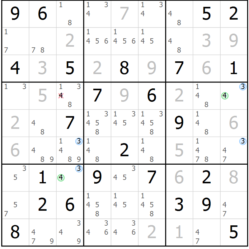 Position des candidats pour la solution de la Gr 40 page 43 du magazine de sudoku Maestro n° 086