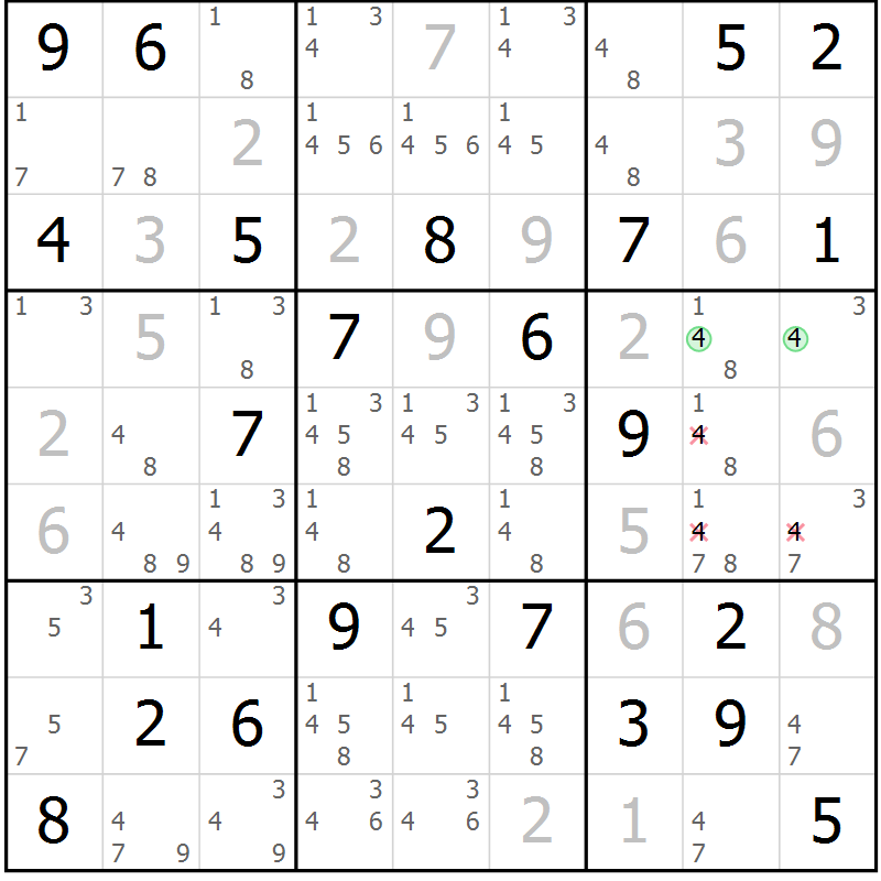 Position des candidats pour la solution de la Gr 40 page 43 du magazine de sudoku Maestro n° 086