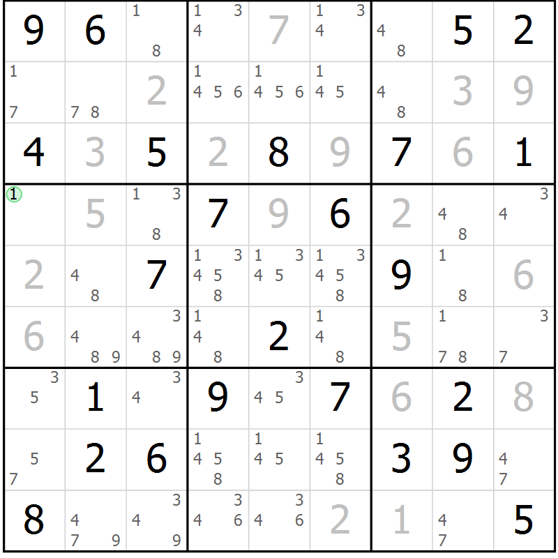 Position des candidats pour la solution de la Gr 40 page 43 du magazine de sudoku Maestro n° 086