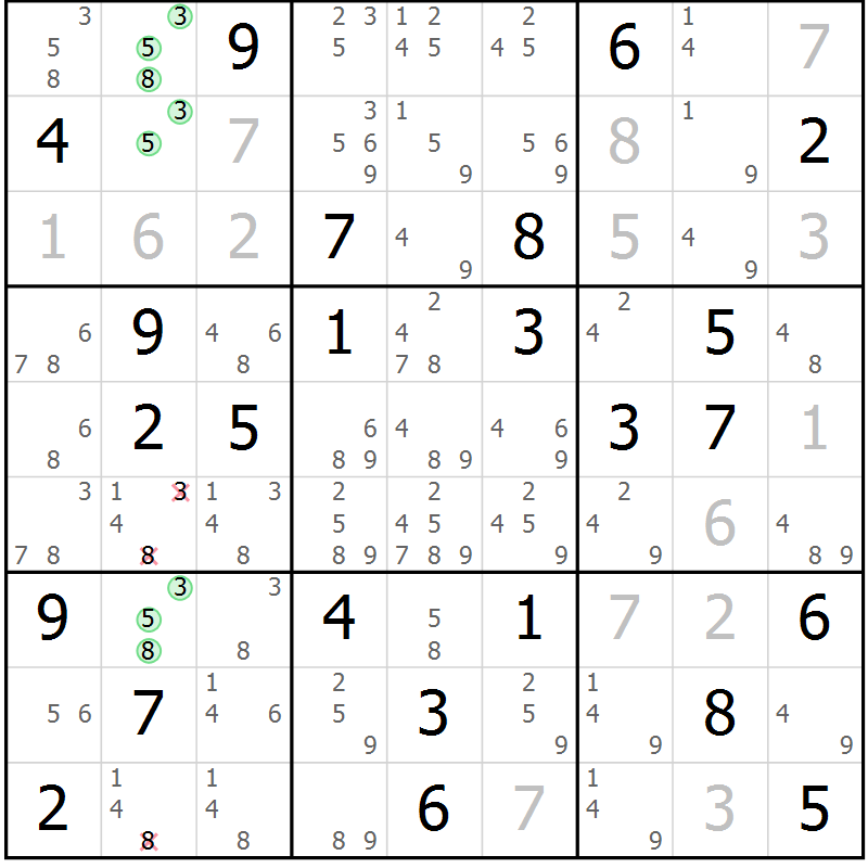 Position des candidats pour la solution de la Gr 41 page 44 du magazine de sudoku Maestro n° 086