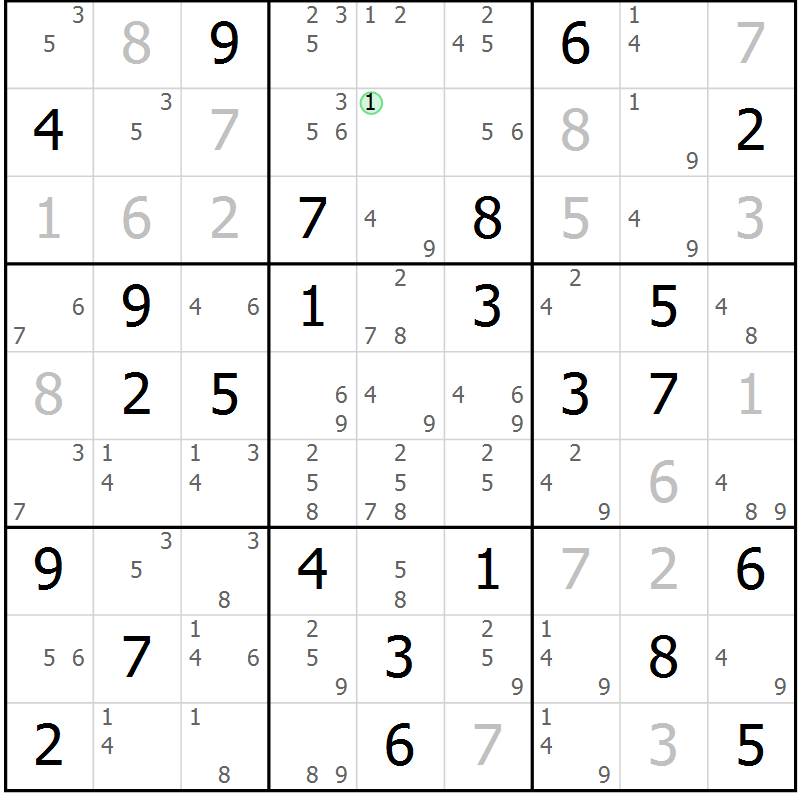 Position des candidats pour la solution de la Gr 41 page 44 du magazine de sudoku Maestro n° 086