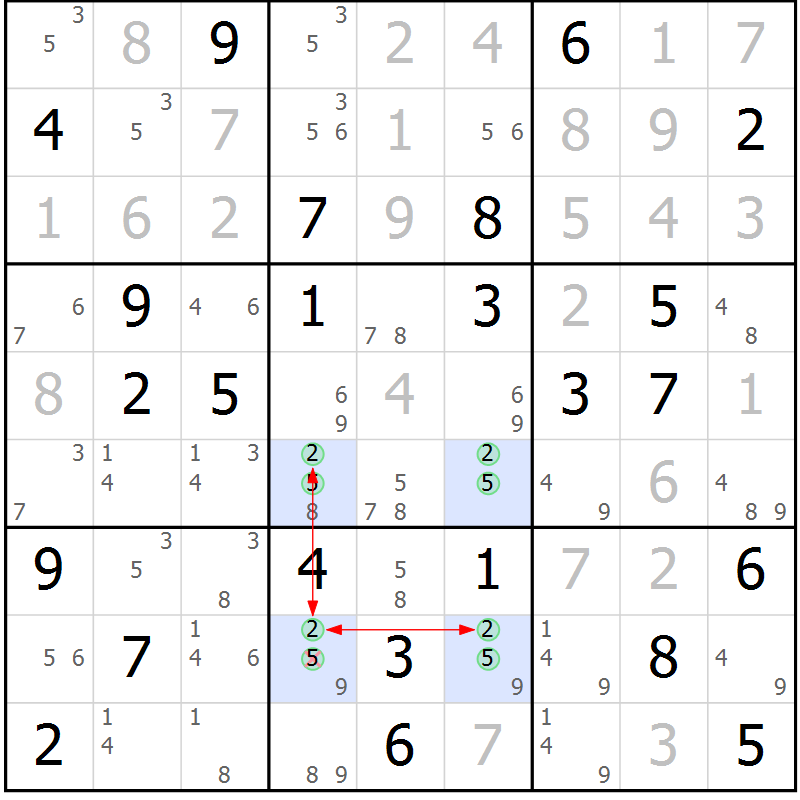 Position des candidats pour la solution de la Gr 41 page 44 du magazine de sudoku Maestro n° 086