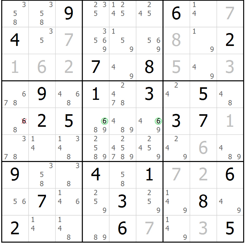 Position des candidats pour la solution de la Gr 41 page 44 du magazine de sudoku Maestro n° 086