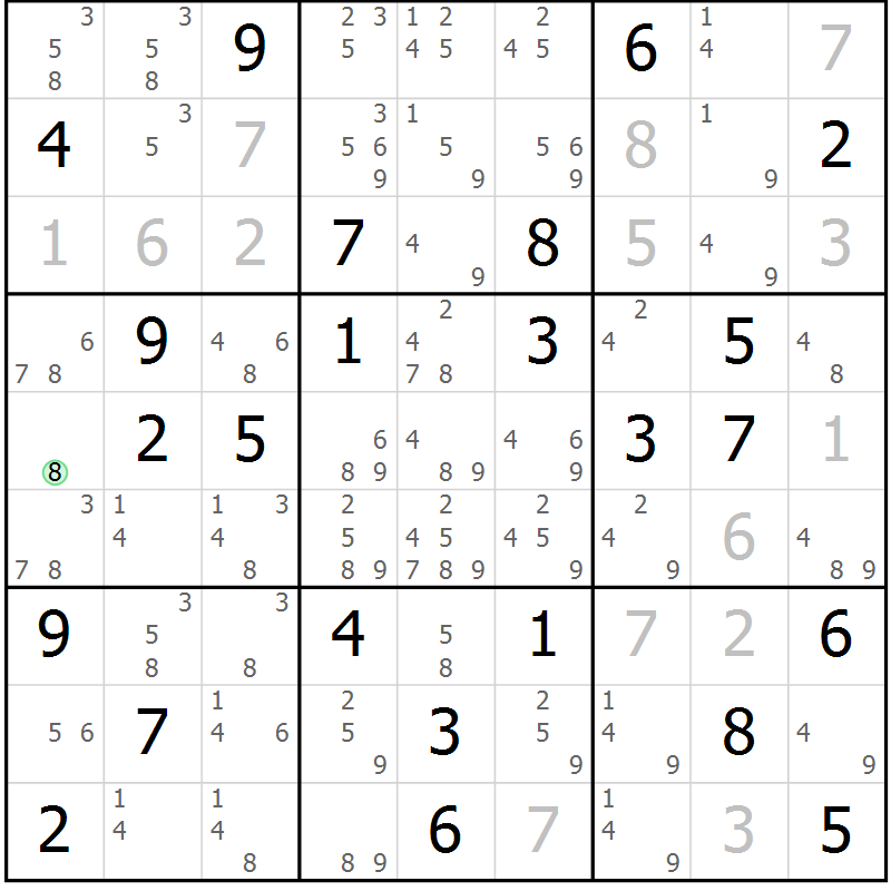 Position des candidats pour la solution de la Gr 41 page 44 du magazine de sudoku Maestro n° 086