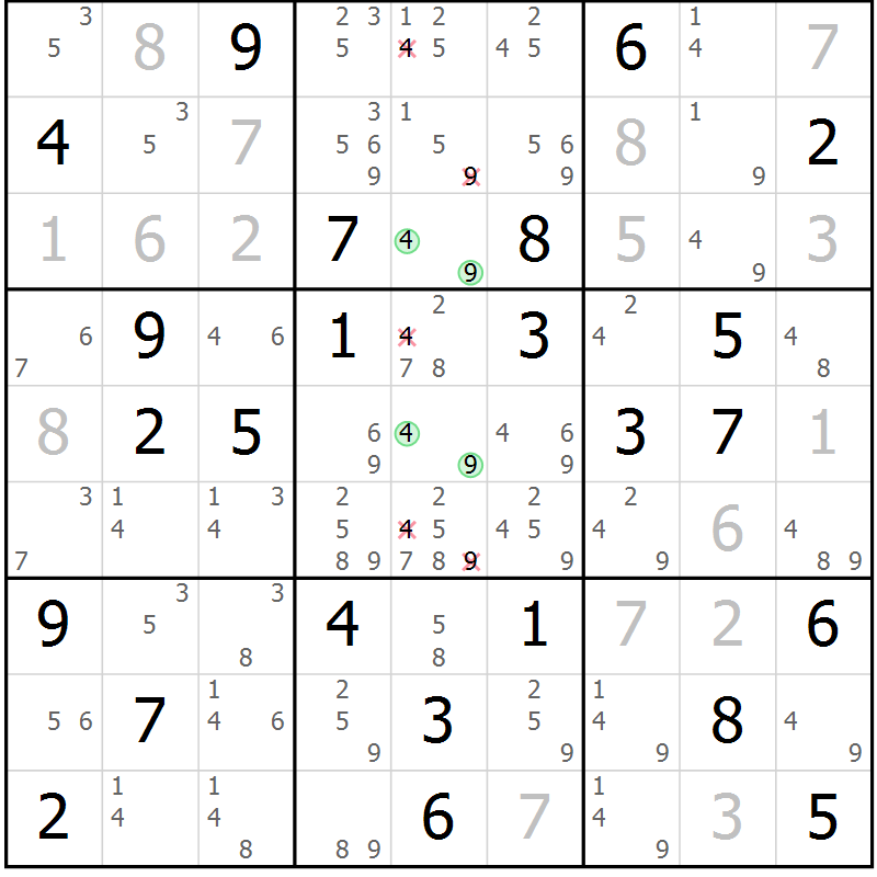 Position des candidats pour la solution de la Gr 41 page 44 du magazine de sudoku Maestro n° 086