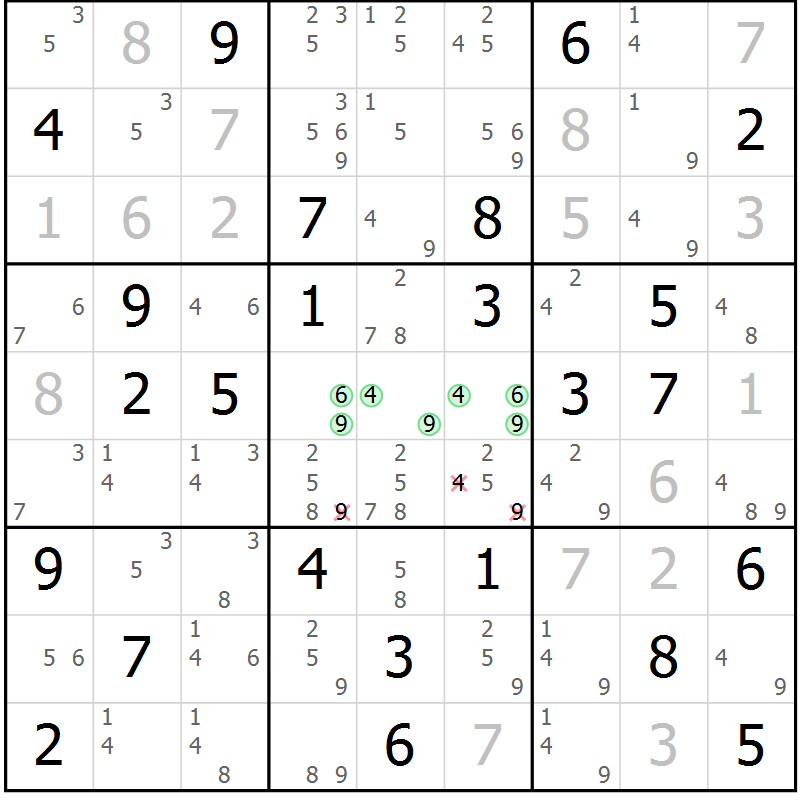 Position des candidats pour la solution de la Gr 41 page 44 du magazine de sudoku Maestro n° 086