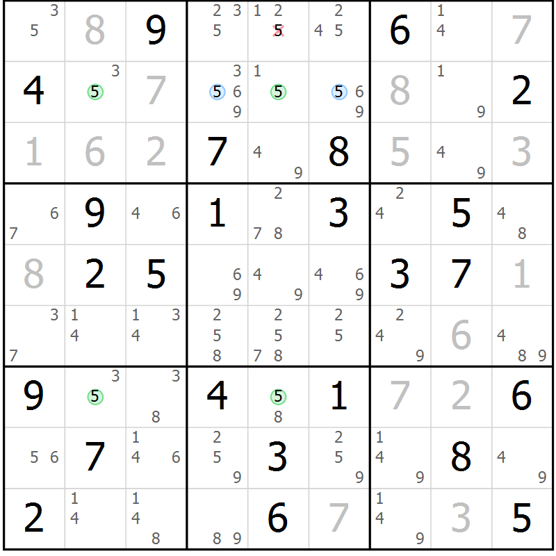 Position des candidats pour la solution de la Gr 41 page 44 du magazine de sudoku Maestro n° 086