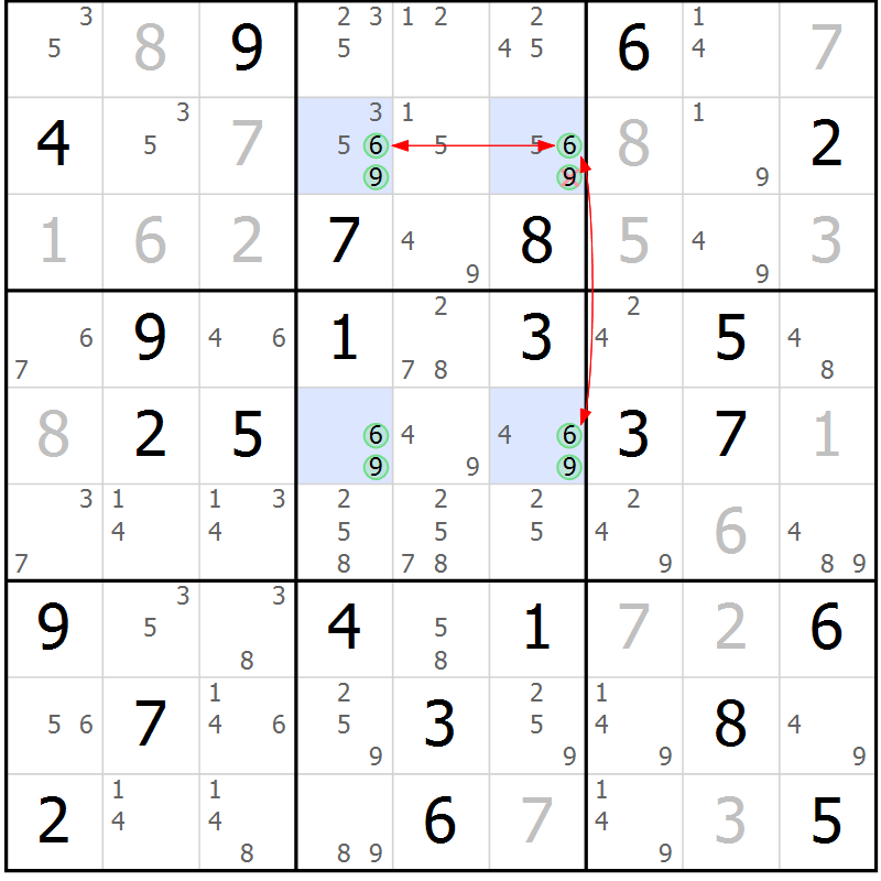 Position des candidats pour la solution de la Gr 41 page 44 du magazine de sudoku Maestro n° 086