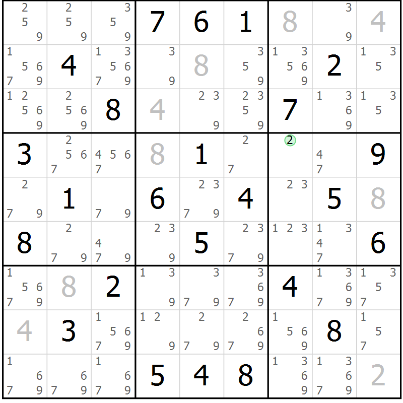 Position des candidats pour la solution de la Gr 42 page 45 du magazine de sudoku Maestro n° 086
