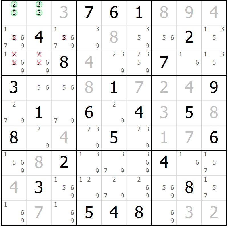 Position des candidats pour la solution de la Gr 42 page 45 du magazine de sudoku Maestro n° 086