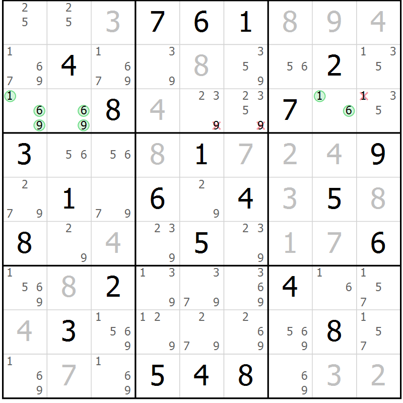 Position des candidats pour la solution de la Gr 42 page 45 du magazine de sudoku Maestro n° 086