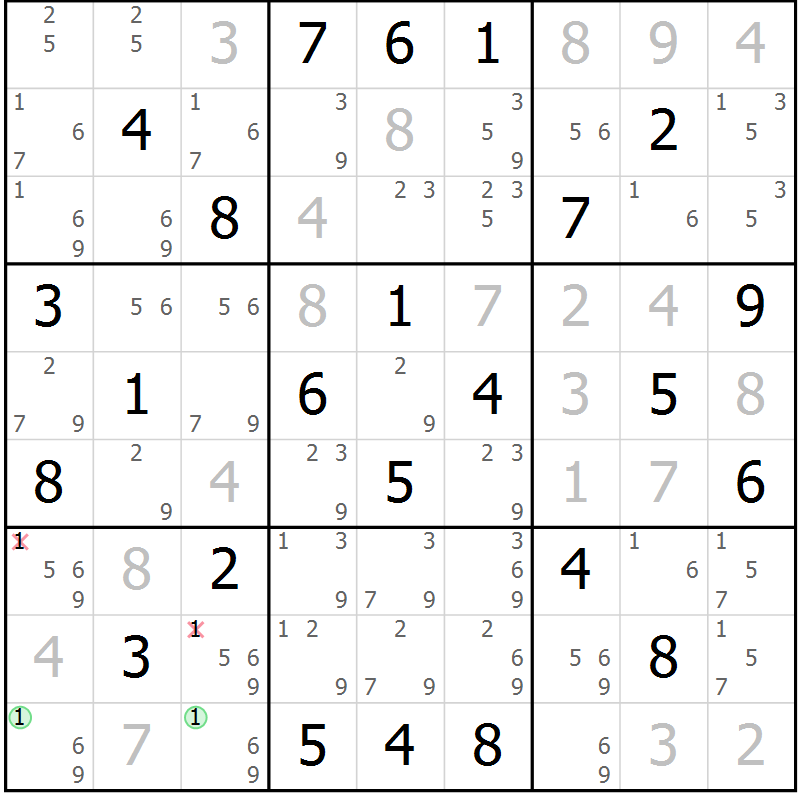 Position des candidats pour la solution de la Gr 42 page 45 du magazine de sudoku Maestro n° 086