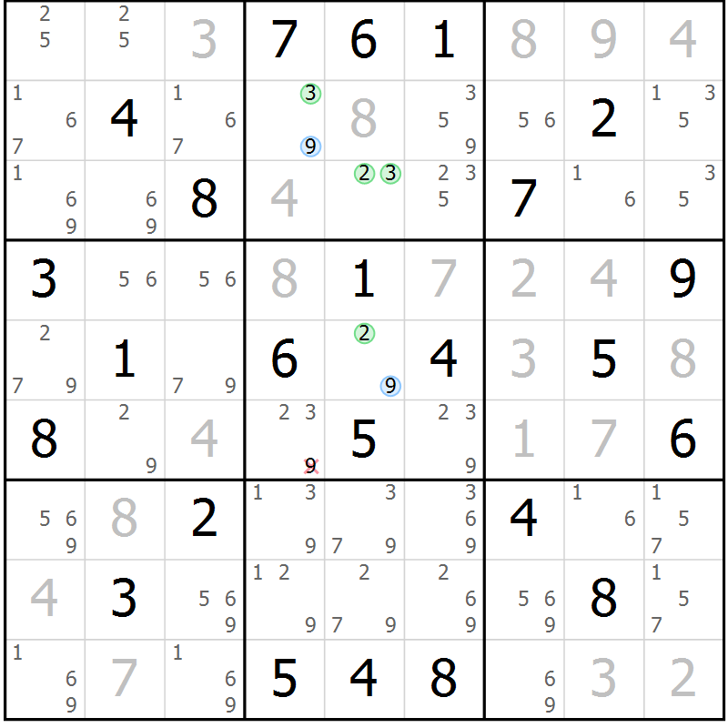 Position des candidats pour la solution de la Gr 42 page 45 du magazine de sudoku Maestro n° 086