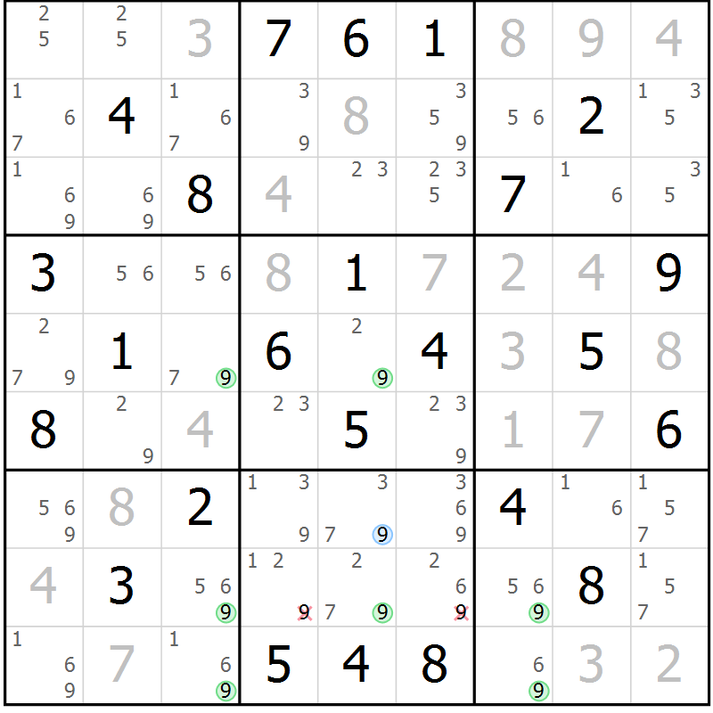 Position des candidats pour la solution de la Gr 42 page 45 du magazine de sudoku Maestro n° 086