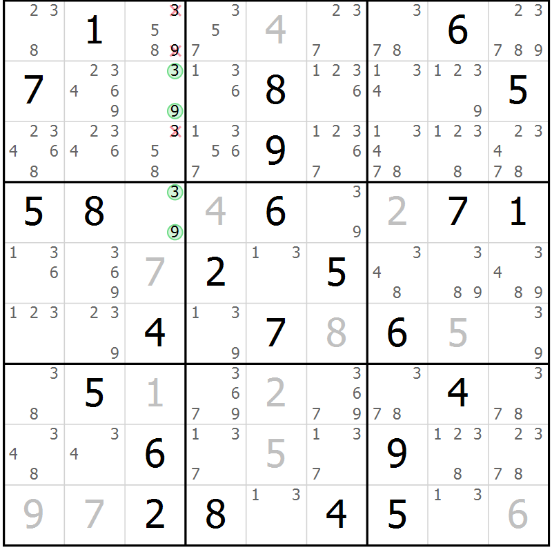 Position des candidats pour la solution de la Gr 43 page 46 du magazine de sudoku Maestro n° 086