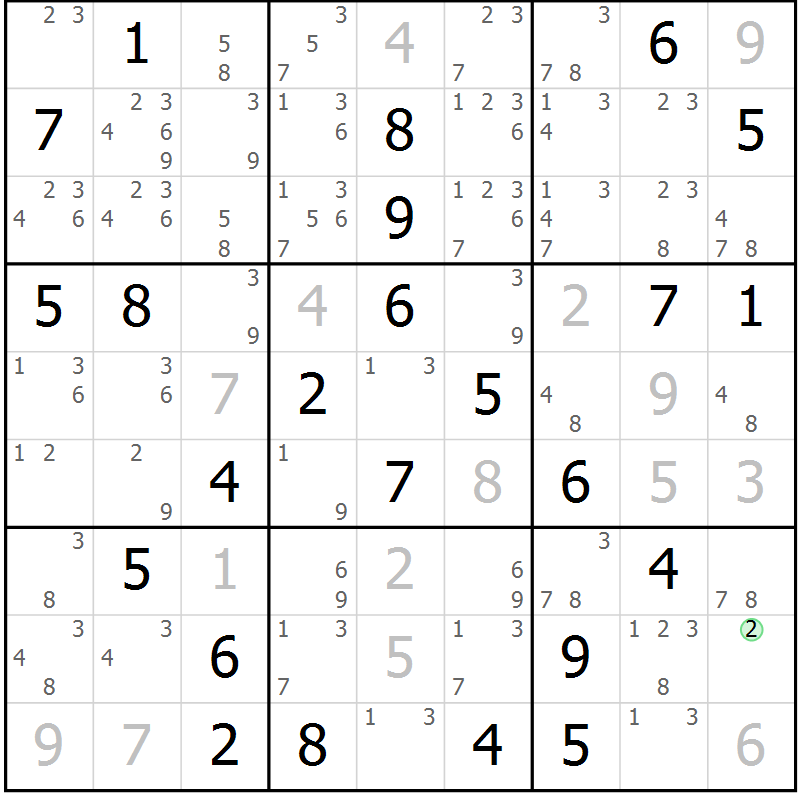 Position des candidats pour la solution de la Gr 43 page 46 du magazine de sudoku Maestro n° 086