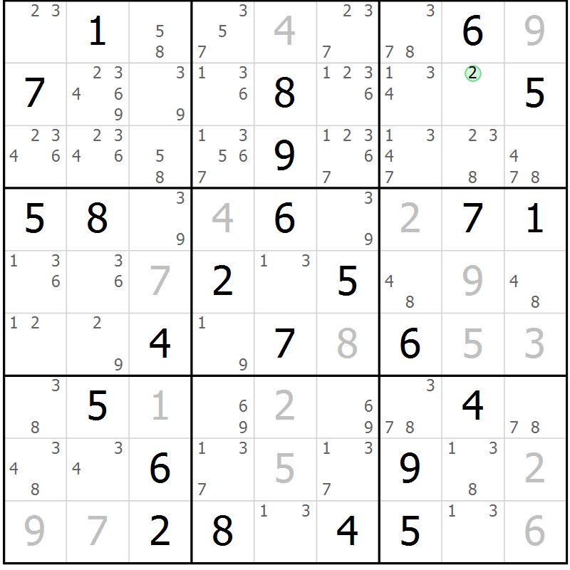 Position des candidats pour la solution de la Gr 43 page 46 du magazine de sudoku Maestro n° 086