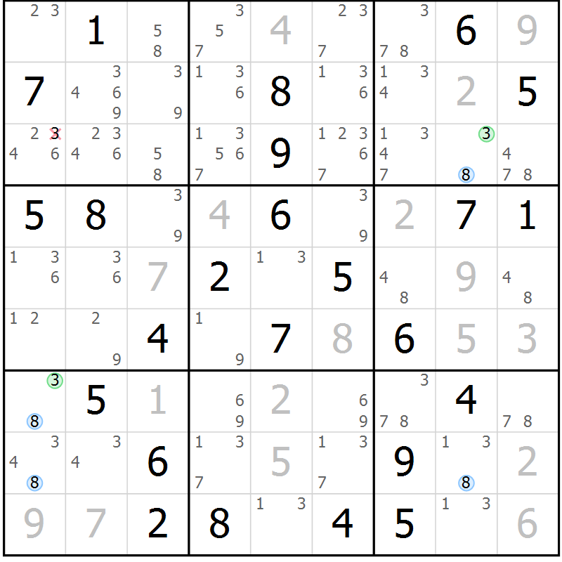 Position des candidats pour la solution de la Gr 43 page 46 du magazine de sudoku Maestro n° 086