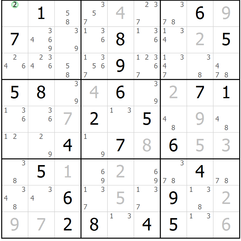 Position des candidats pour la solution de la Gr 43 page 46 du magazine de sudoku Maestro n° 086