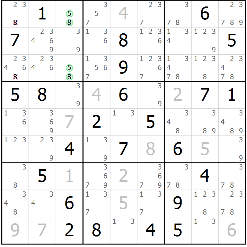Position des candidats pour la solution de la Gr 43 page 46 du magazine de sudoku Maestro n° 086