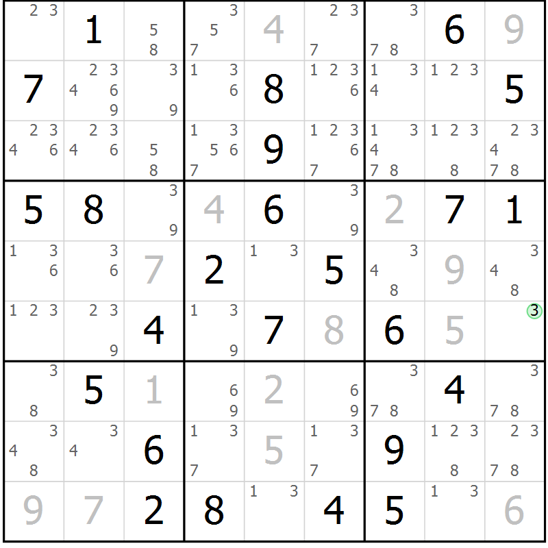 Position des candidats pour la solution de la Gr 43 page 46 du magazine de sudoku Maestro n° 086