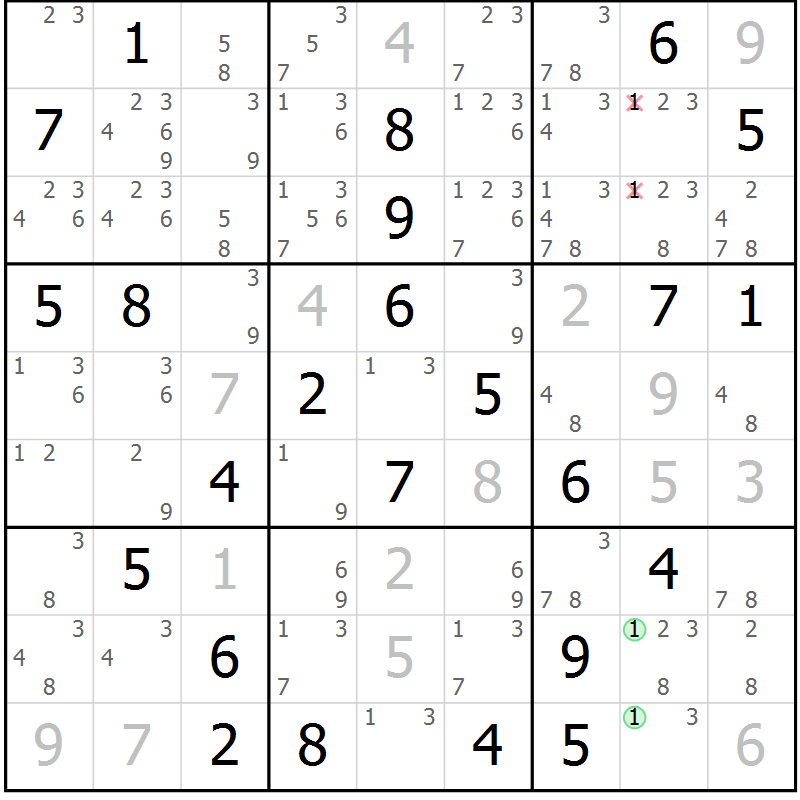 Position des candidats pour la solution de la Gr 43 page 46 du magazine de sudoku Maestro n° 086