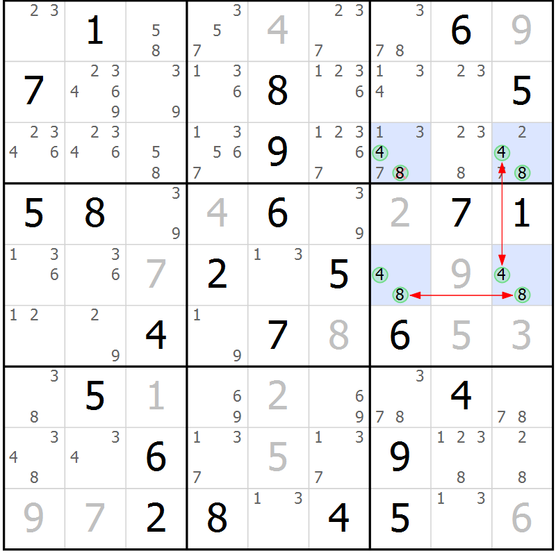 Position des candidats pour la solution de la Gr 43 page 46 du magazine de sudoku Maestro n° 086