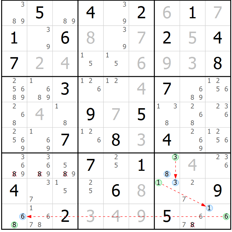 Position des candidats pour la solution de la Gr 44 page 47 du magazine de sudoku Maestro n° 086