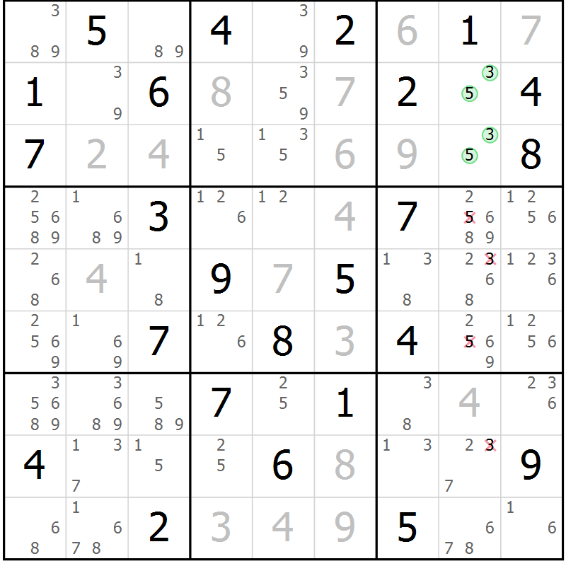 Position des candidats pour la solution de la Gr 44 page 47 du magazine de sudoku Maestro n° 086