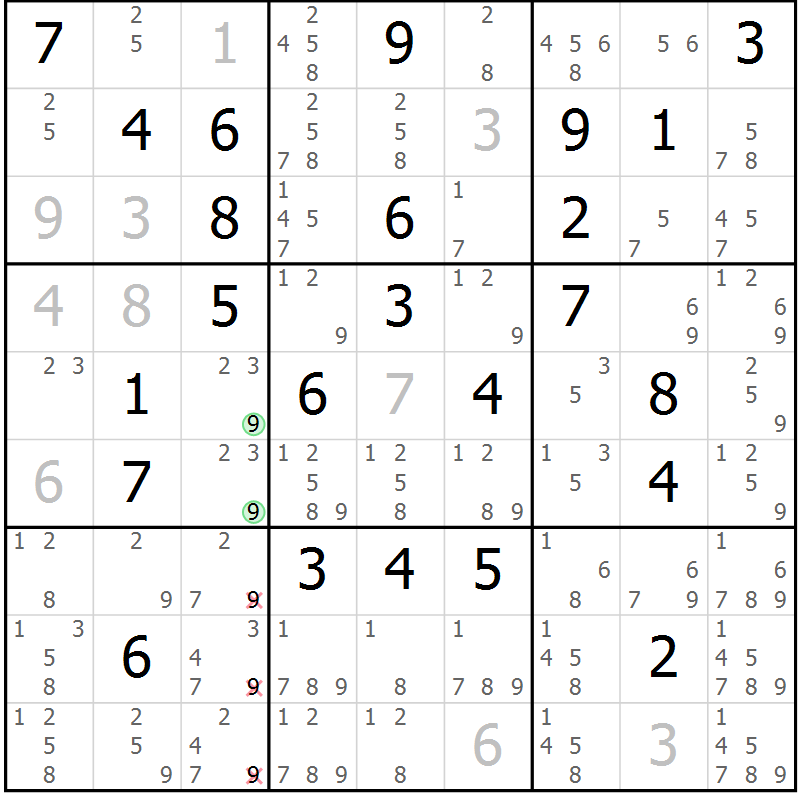 Position des candidats pour la solution de la Gr 45 page 48 du magazine de sudoku Maestro n° 086