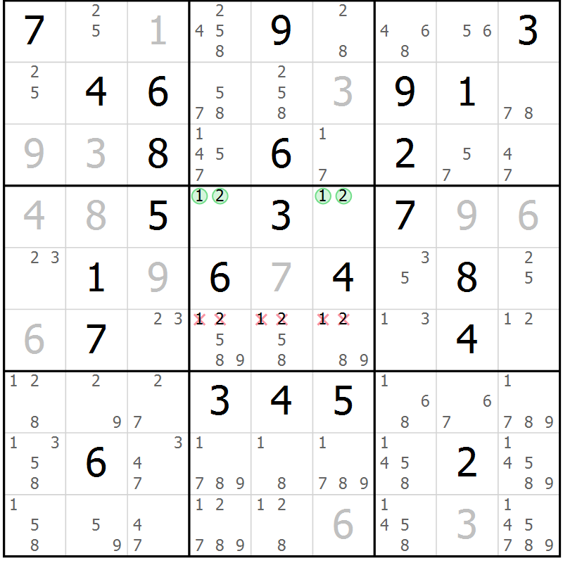 Position des candidats pour la solution de la Gr 45 page 48 du magazine de sudoku Maestro n° 086