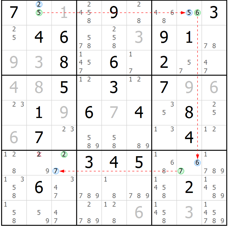 Position des candidats pour la solution de la Gr 45 page 48 du magazine de sudoku Maestro n° 086