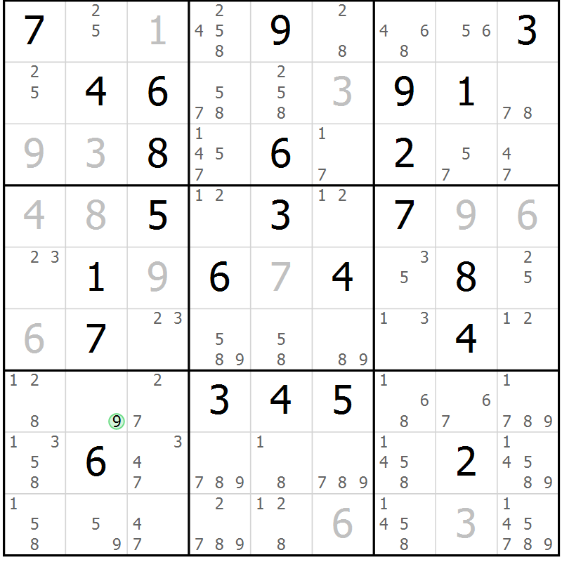 Position des candidats pour la solution de la Gr 45 page 48 du magazine de sudoku Maestro n° 086