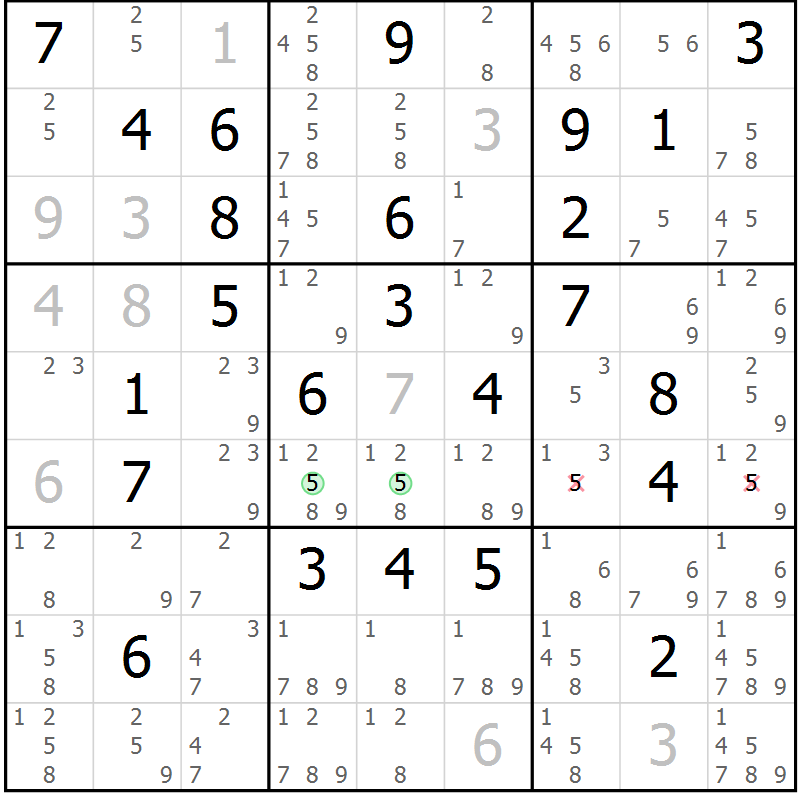 Position des candidats pour la solution de la Gr 45 page 48 du magazine de sudoku Maestro n° 086