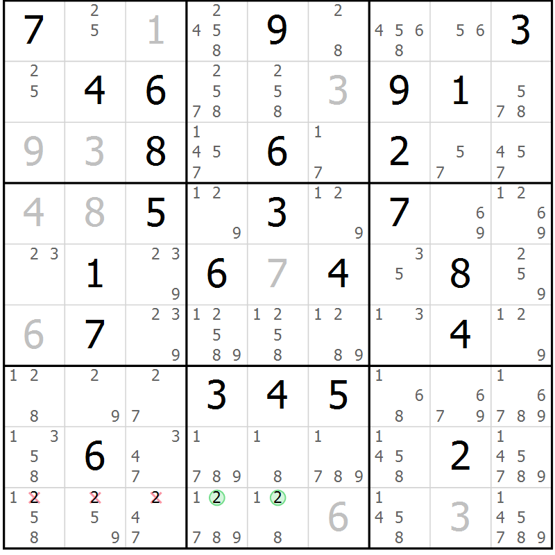 Position des candidats pour la solution de la Gr 45 page 48 du magazine de sudoku Maestro n° 086
