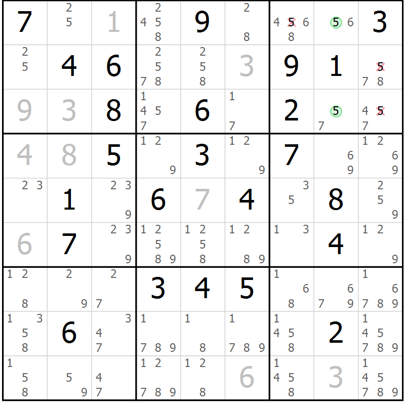 Position des candidats pour la solution de la Gr 45 page 48 du magazine de sudoku Maestro n° 086