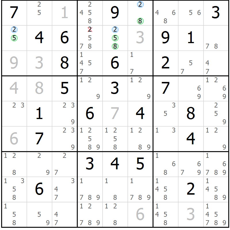 Position des candidats pour la solution de la Gr 45 page 48 du magazine de sudoku Maestro n° 086