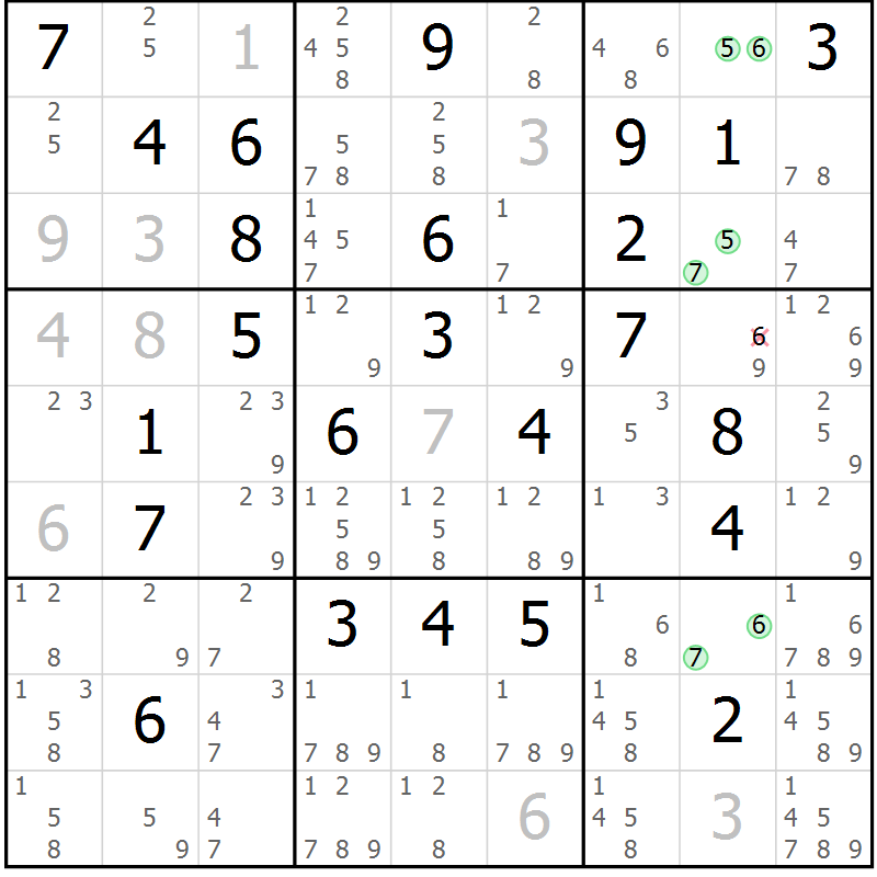 Position des candidats pour la solution de la Gr 45 page 48 du magazine de sudoku Maestro n° 086