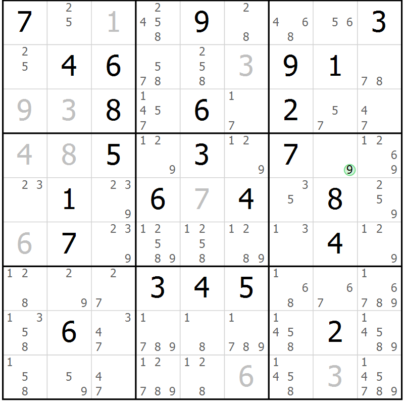 Position des candidats pour la solution de la Gr 45 page 48 du magazine de sudoku Maestro n° 086