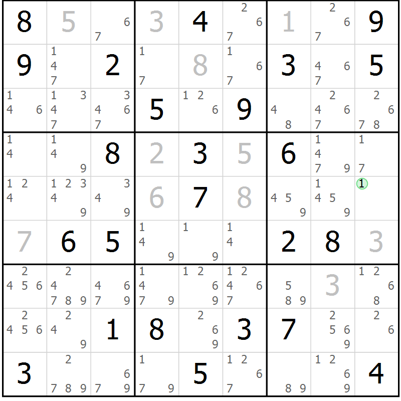 Position des candidats pour la solution de la Gr 46 page 49 du magazine de sudoku Maestro n° 086