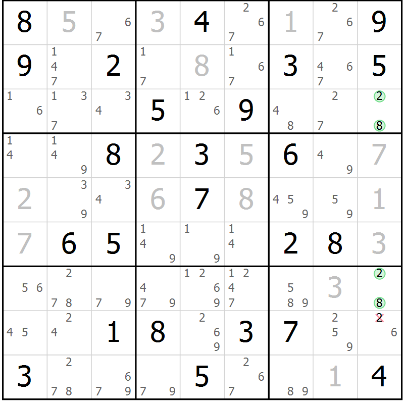 Position des candidats pour la solution de la Gr 46 page 49 du magazine de sudoku Maestro n° 086