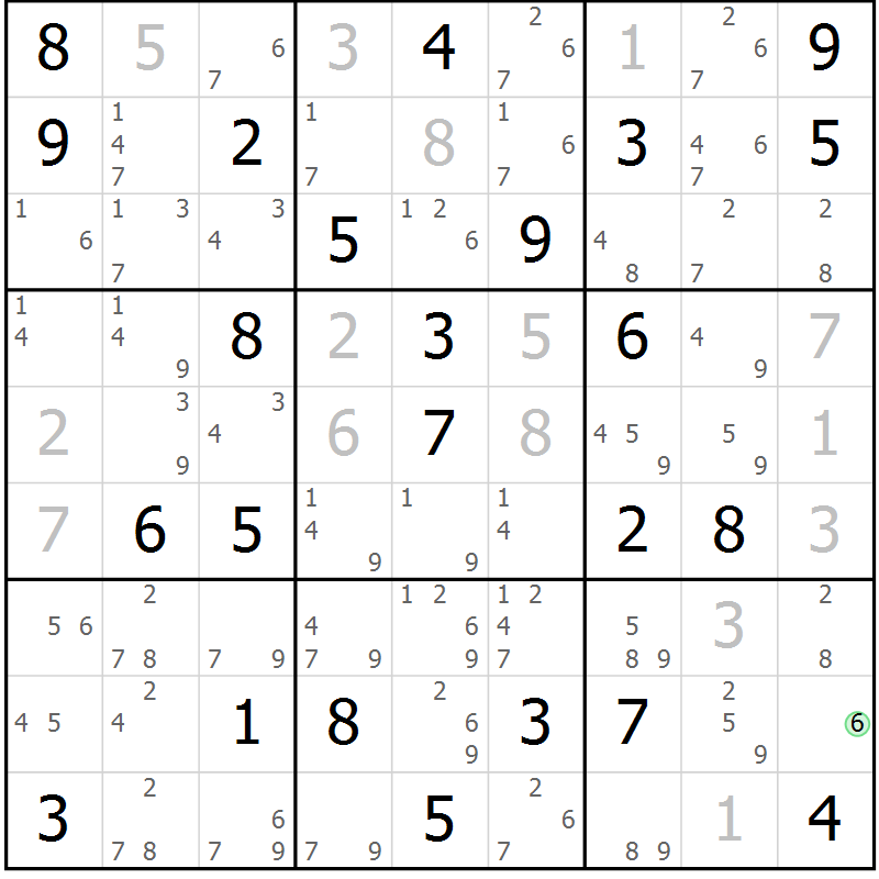 Position des candidats pour la solution de la Gr 46 page 49 du magazine de sudoku Maestro n° 086