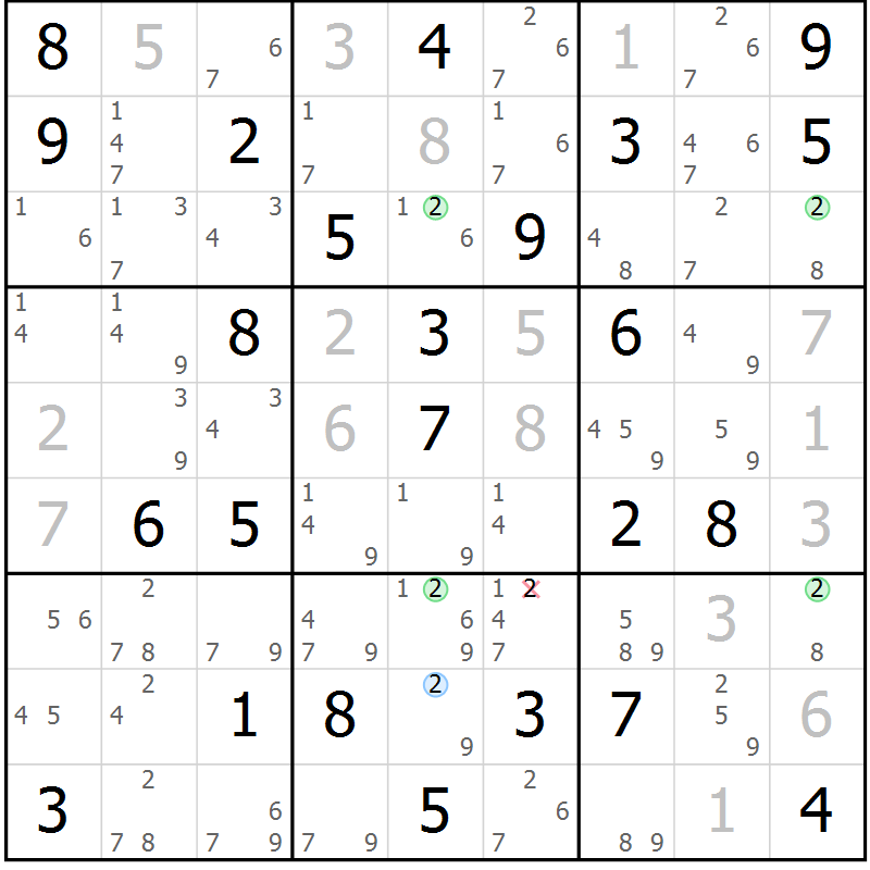Position des candidats pour la solution de la Gr 46 page 49 du magazine de sudoku Maestro n° 086
