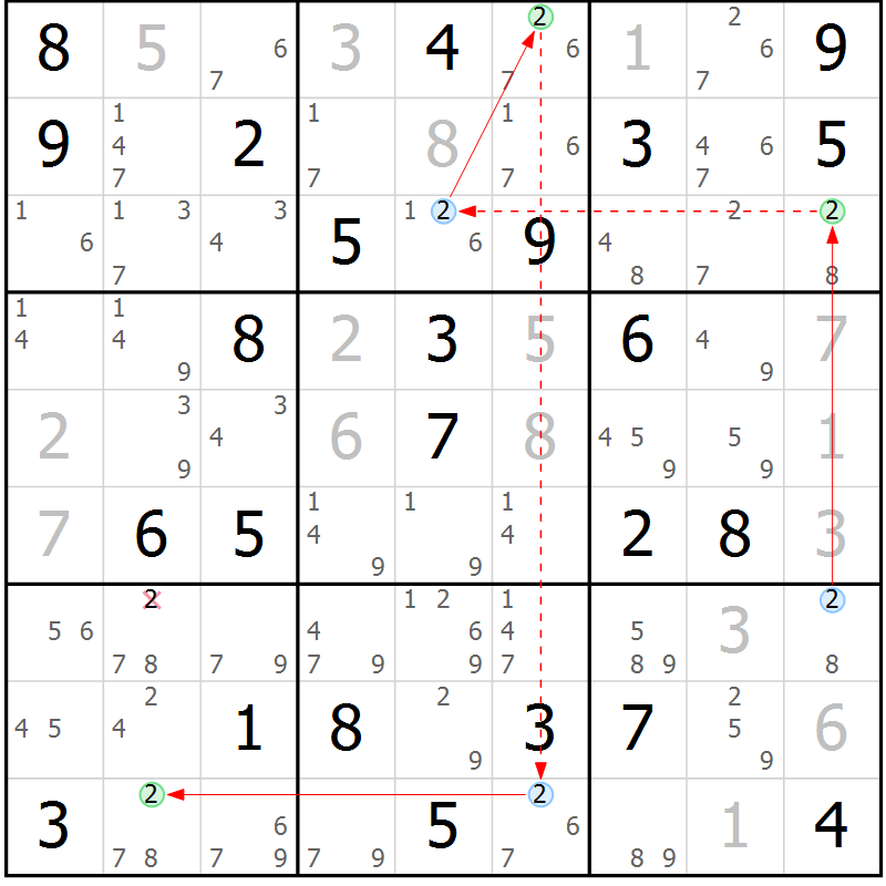 Position des candidats pour la solution de la Gr 46 page 49 du magazine de sudoku Maestro n° 086